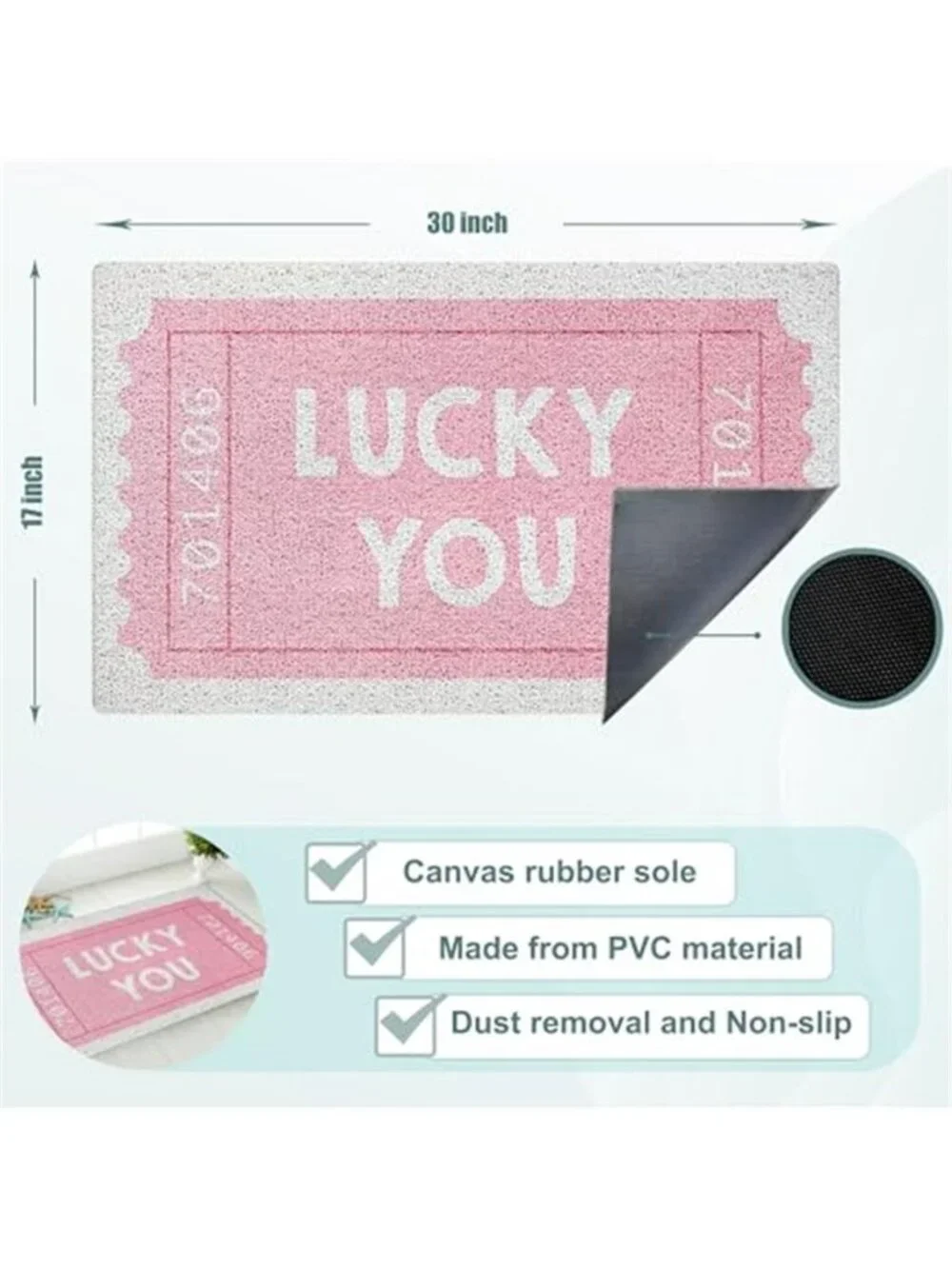 SNNDER Trendy Retro Pink Door Mat, Funky Retro Lucky You Tickets Doormat for